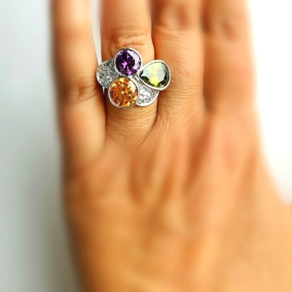 HOST PICK Tutti Frutti cz multi colour cocktail ring 14k gold size 7 🆕